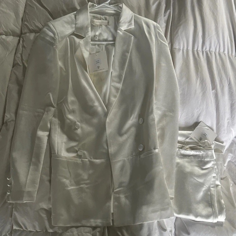 Abyss by Abbey Omair White Women's Jacket Small Pantsuit Medium $490 - Picture 9 of 11